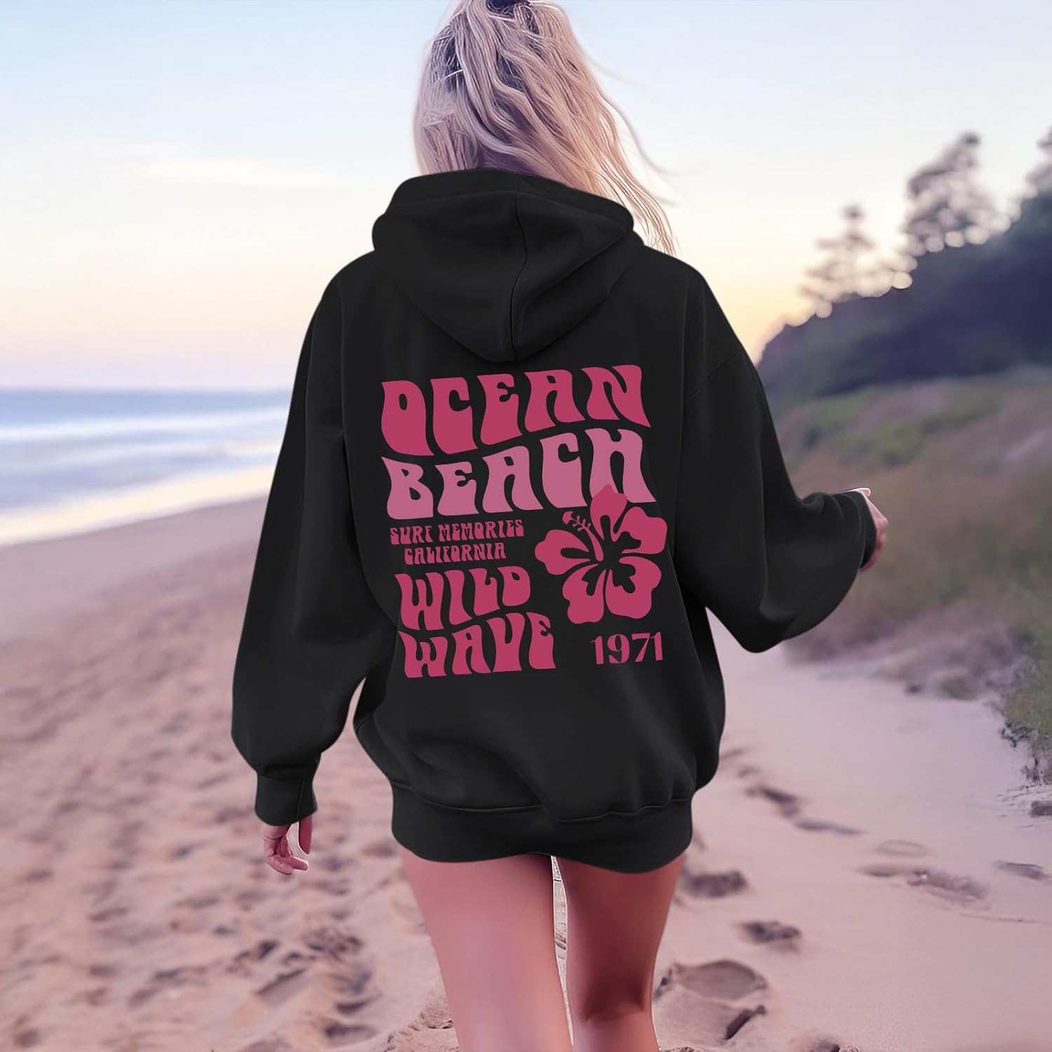 Sulayesh Hawaii Hibiscus Hoodie for Women Teen Girls Plam Ocean Beach Sweatshirt Flower Puff Graphic Aesthetic Oversized Tops