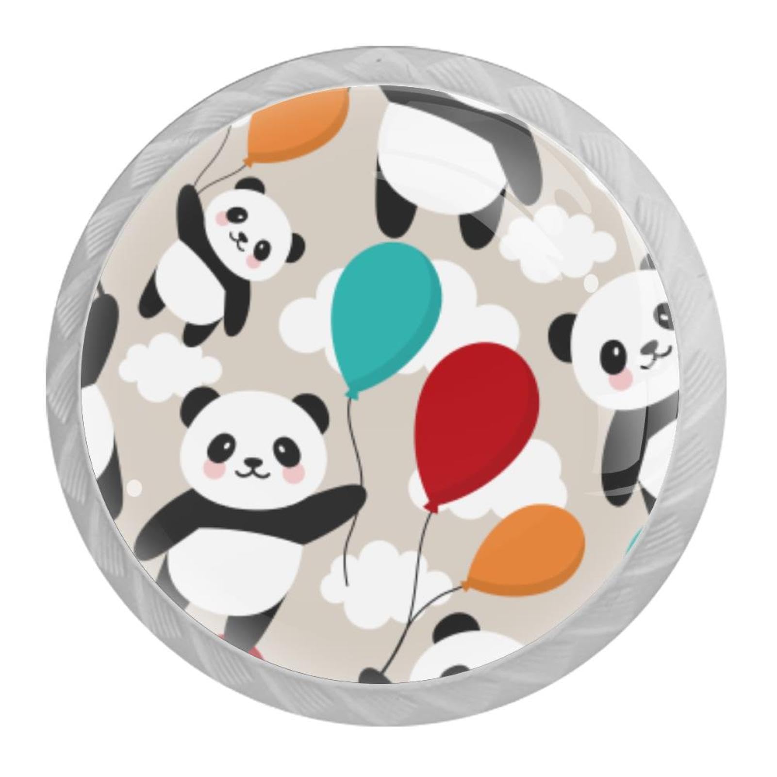 Tqmspg 4 Pieces Drawer Pulls Panda Ballons Pattern Door Knobs Dresser Handles for Kitchen Wardrobe Cupboard Hardware Furniture