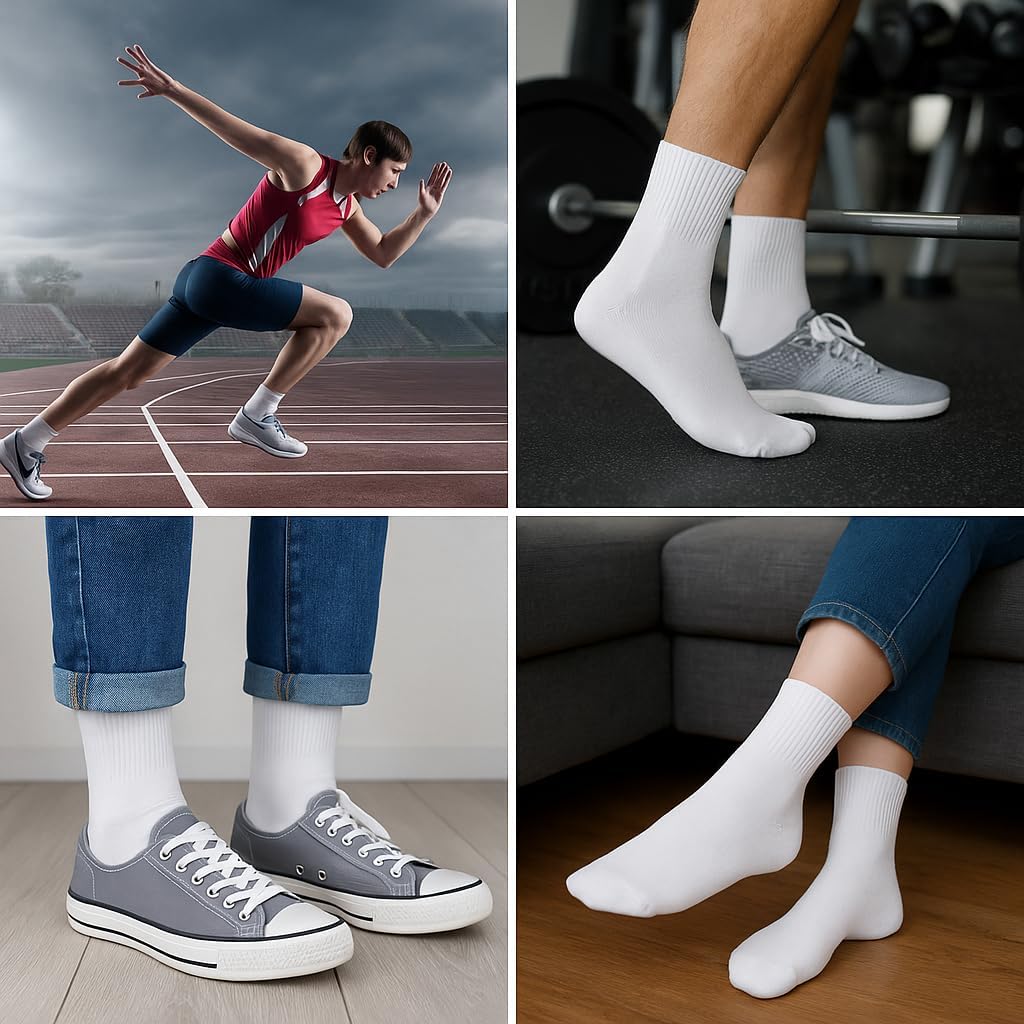 Meia Cano Médio Kit 6 Pares Meias Esportiva Branca, Punho Canelado, Adulto Unissex