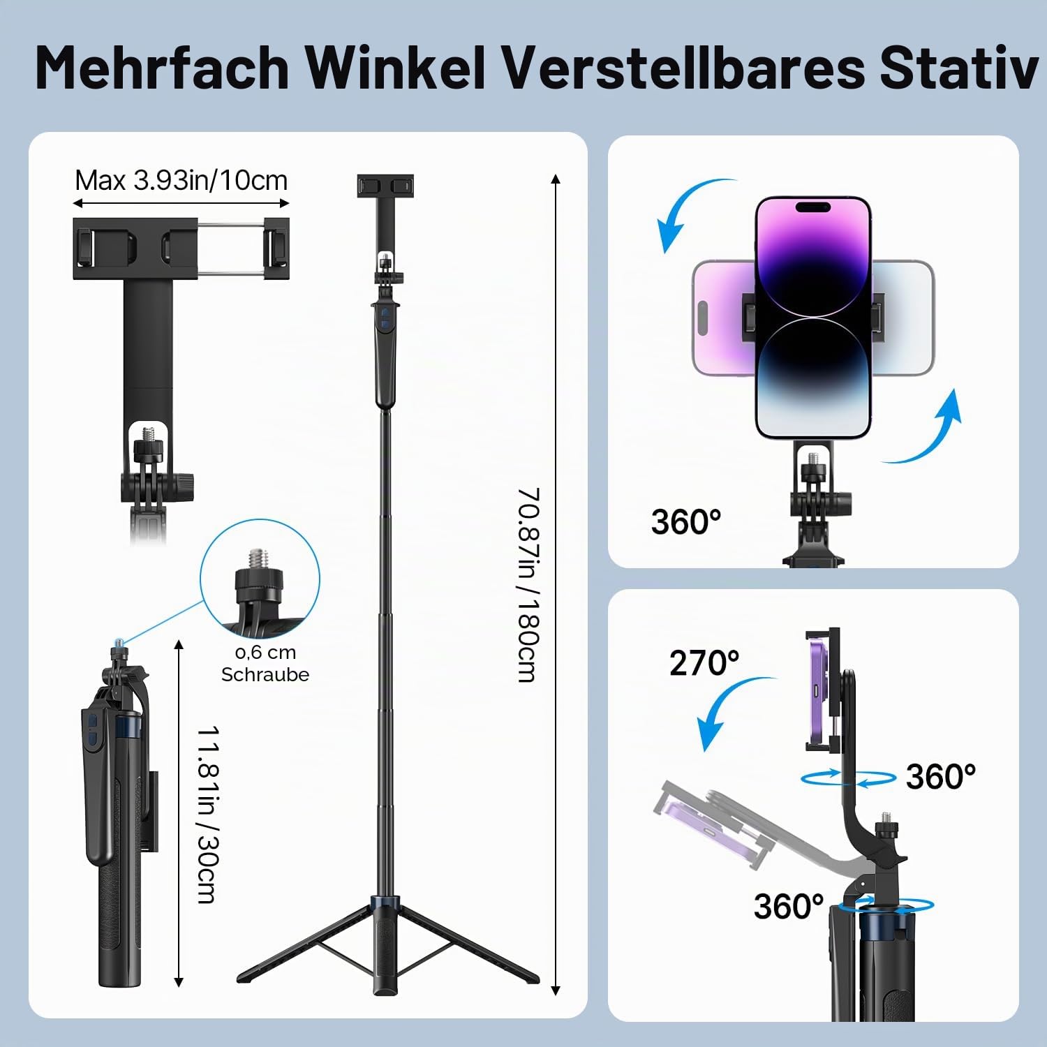 yAyusi Vlogging-Kit für iPhone/Android, 180 cm Ausziehbares Selfie-Stick-Stativ mit Licht, Fernbedienung und Mikrofon, Unverzichtbares Starter-Kit für TikTok/YouTube/Content-Ersteller/Influencer