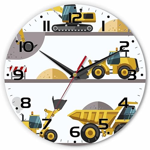Máquinas de construcción, relojes de pared, excavadora, camión, cargador, equipo de construcción y maquinaria, funciona con pilas, reloj silencioso