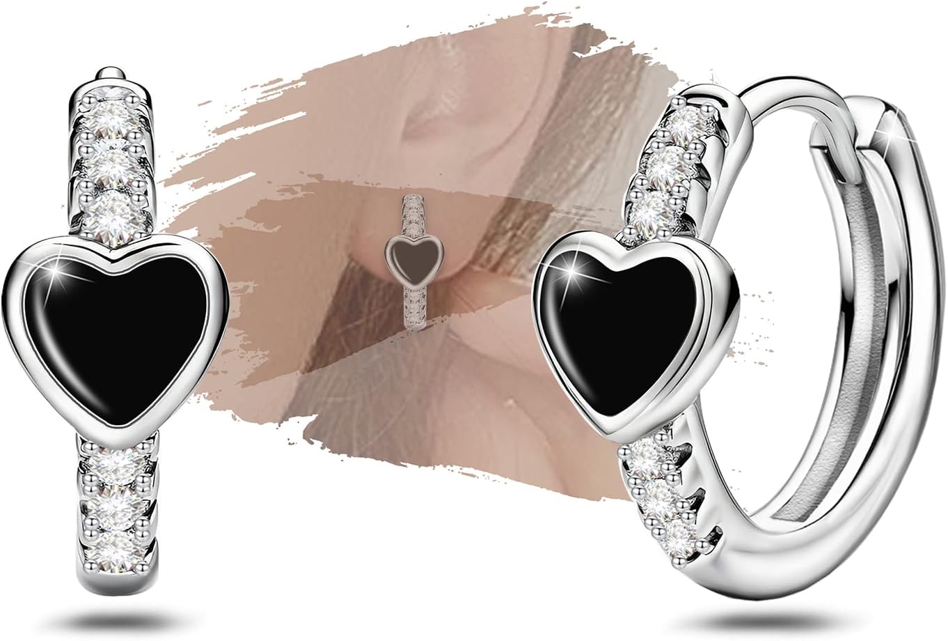 Black Heart Hoop Earrings for Women - Sterling Silver Love Heart-Shaped Loop Earrings Hypoallergenic Lightweight Earring Fashion Jewelry Gifts for Sensitive Ears for Her Wife Lady