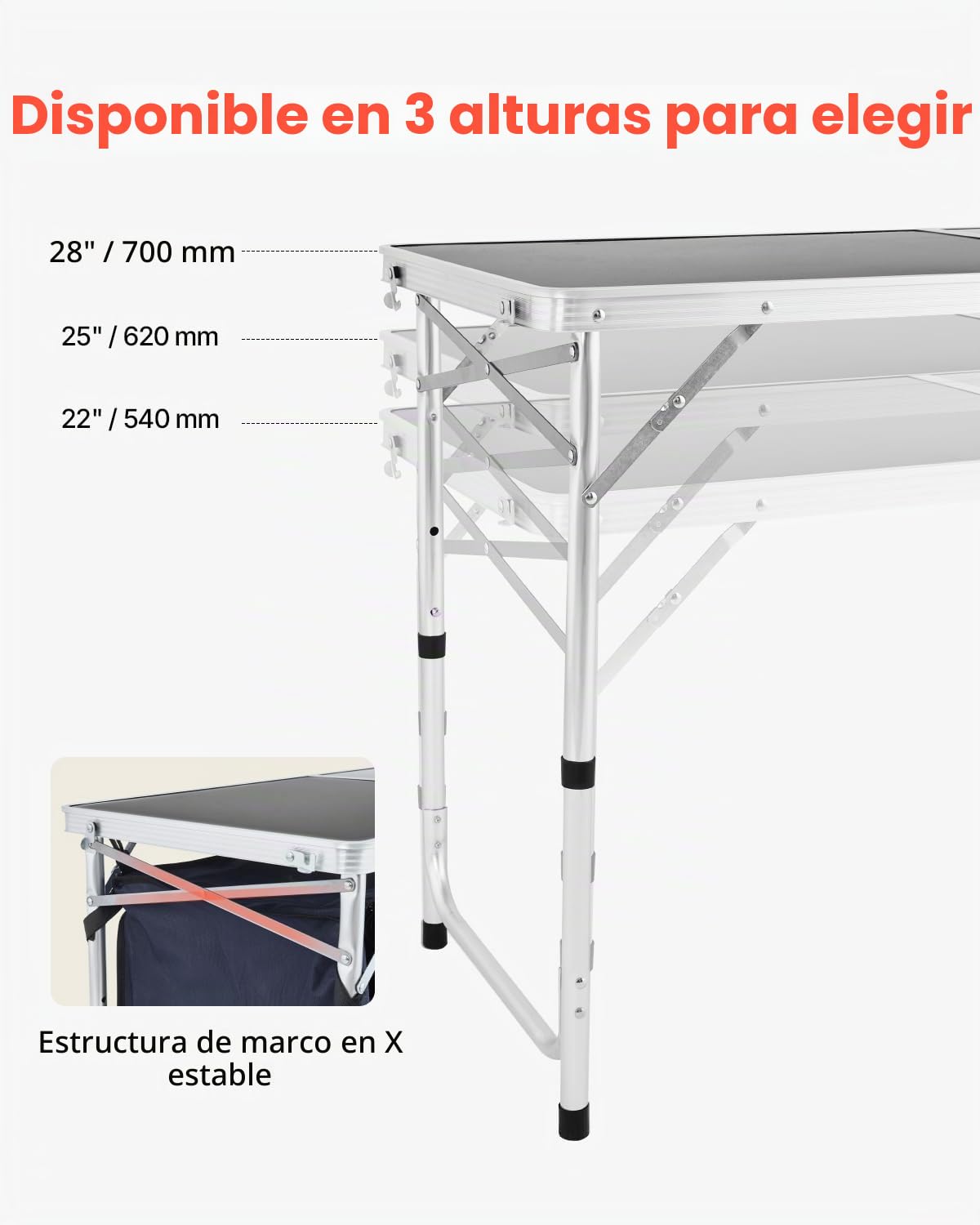 VEVOR Mesa de Cocina Plegable para Exteriores, Altura en 3 Niveles, Estación de Cocina Portátil Liviana Aluminio con Organizador de Almacenamiento, Asa de Transporte, para Barbacoa, Fiesta, Azul