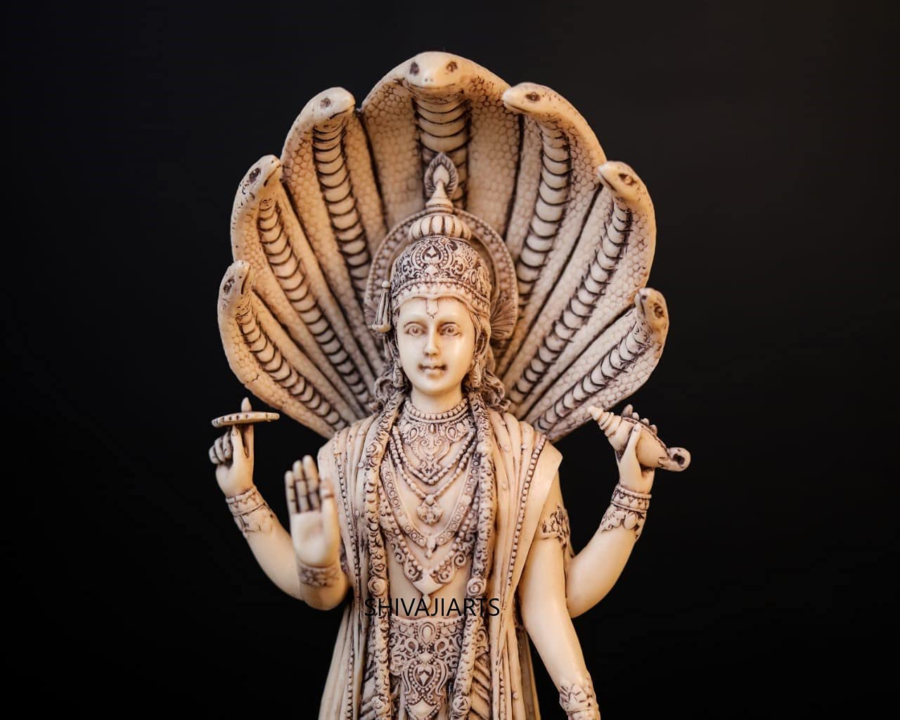 Buy SHIVAJI ARTS Vishnu Statue, 32 cm Big Ivory Look Antique Finish