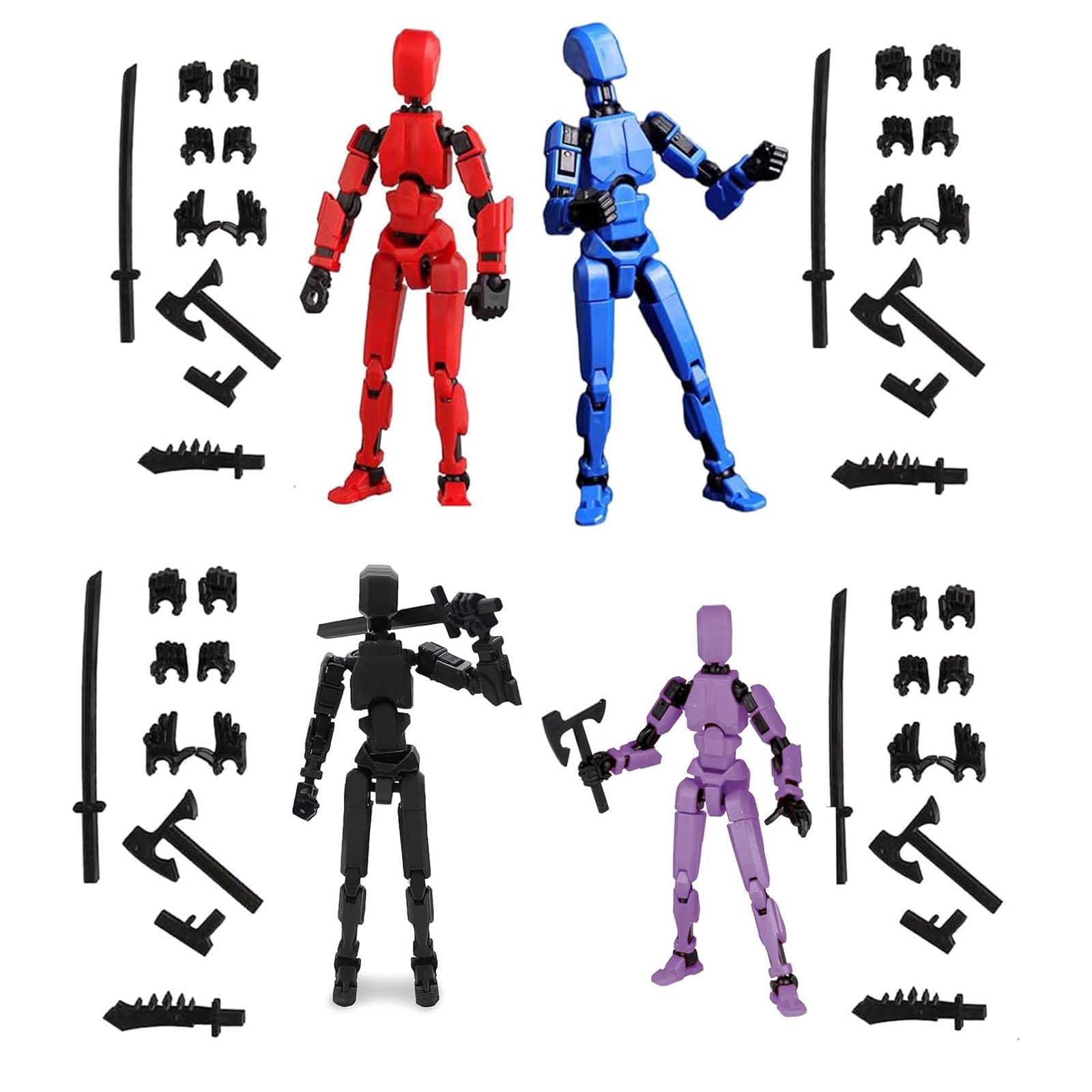 Chuppinz Action Figure, 4-Piece Desk Robot Set, 13 Action Figure Toys, 3D Printed Animes Action Figures for Adults, Multi-Articular Movable Desktop Decoration (Red Blue Yellow and White)-image-7