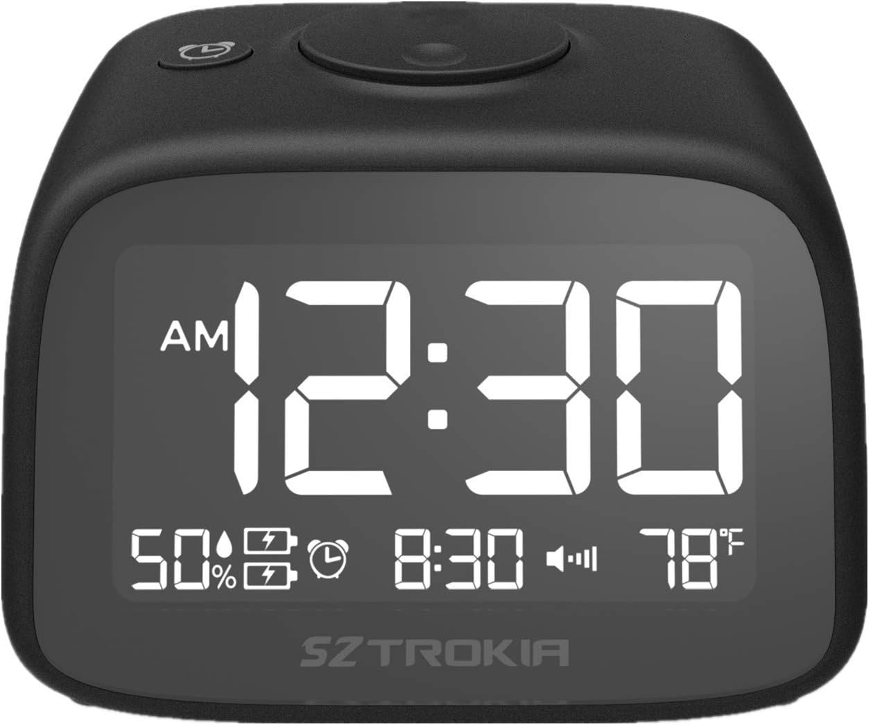 Alarm Clock, 2-Port USB Charging Digital Clock, Bedside Table Clock with Thermometer, Hygrometer, Snooze Function, Volume Adjustable
