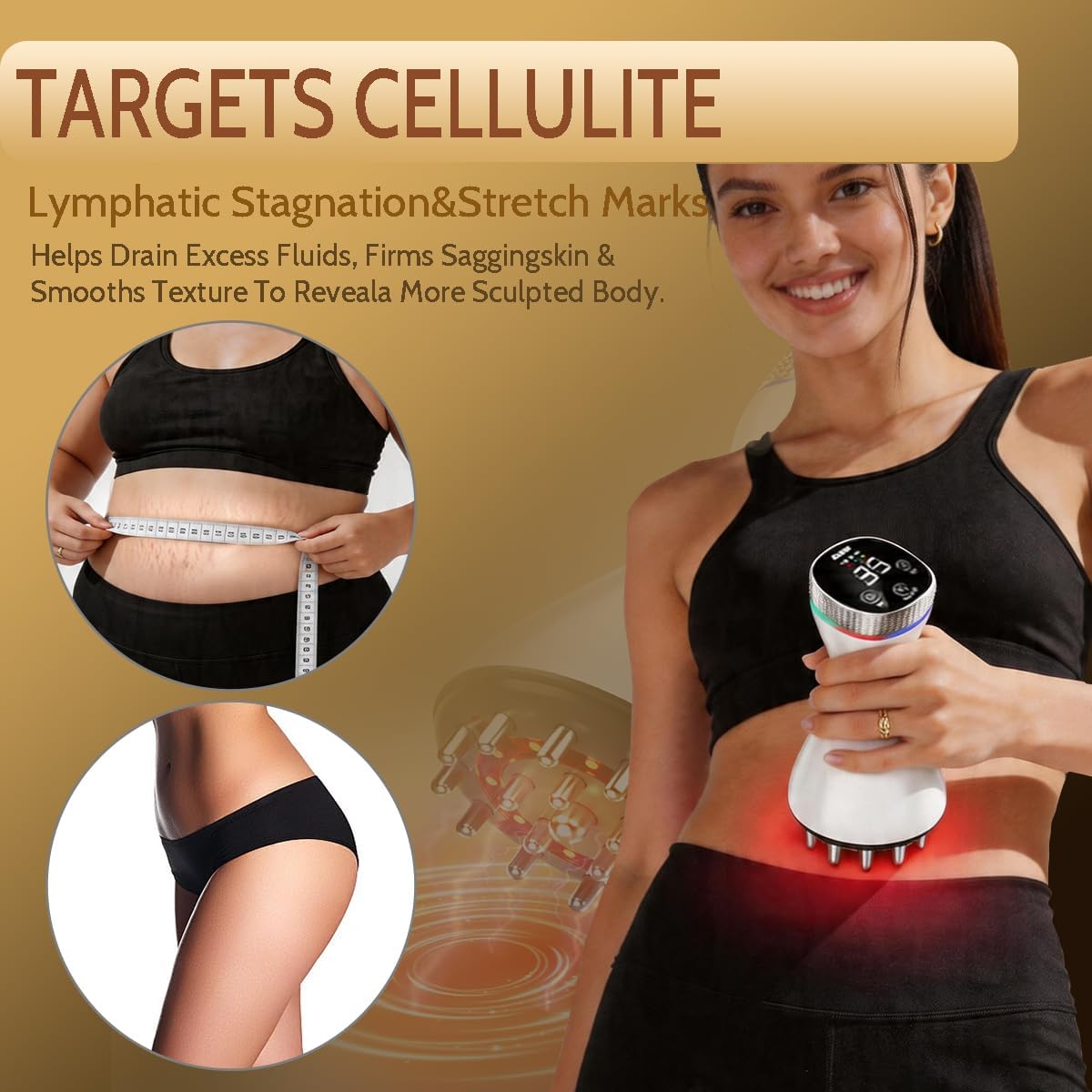 Lymphatic Drainage Massager & Anti Cellulite Fascia Massage Tool - Reduce Stretch Marks & Blaster Cellulite for Body(Belly, Legs, Arms, Butt,Back) 5-in-1 Body Sculpting Machine (White)