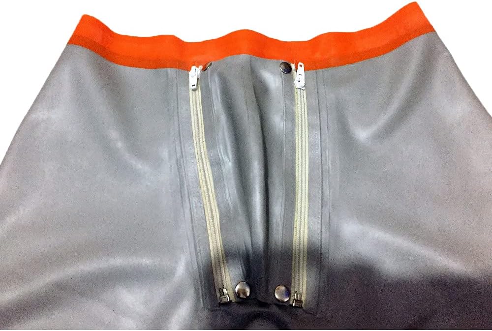 MONNIK Latex Boxer Briefs Silver&Orange Trim Rubber Tight Shorts Sexy Bulge Pouch Underpants Elasticity for Latex Bodysuit