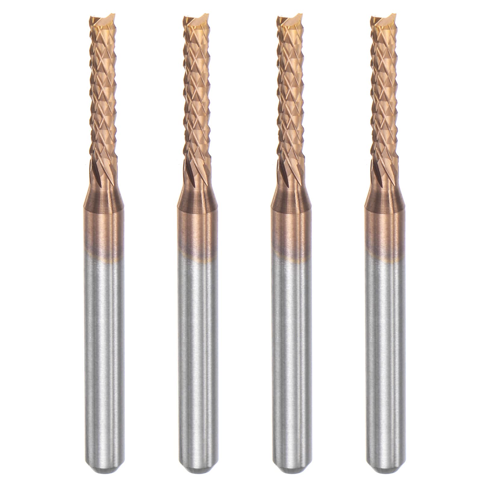 sourcing map End Mill CNC Router Bits, 1/8" 3.175mm Shank 2.1mm x 12mm Titanium Coated Tungsten Carbide Left Hand Engraving Milling Cutter for PCB Plastic Fiber Wood 4pcs
