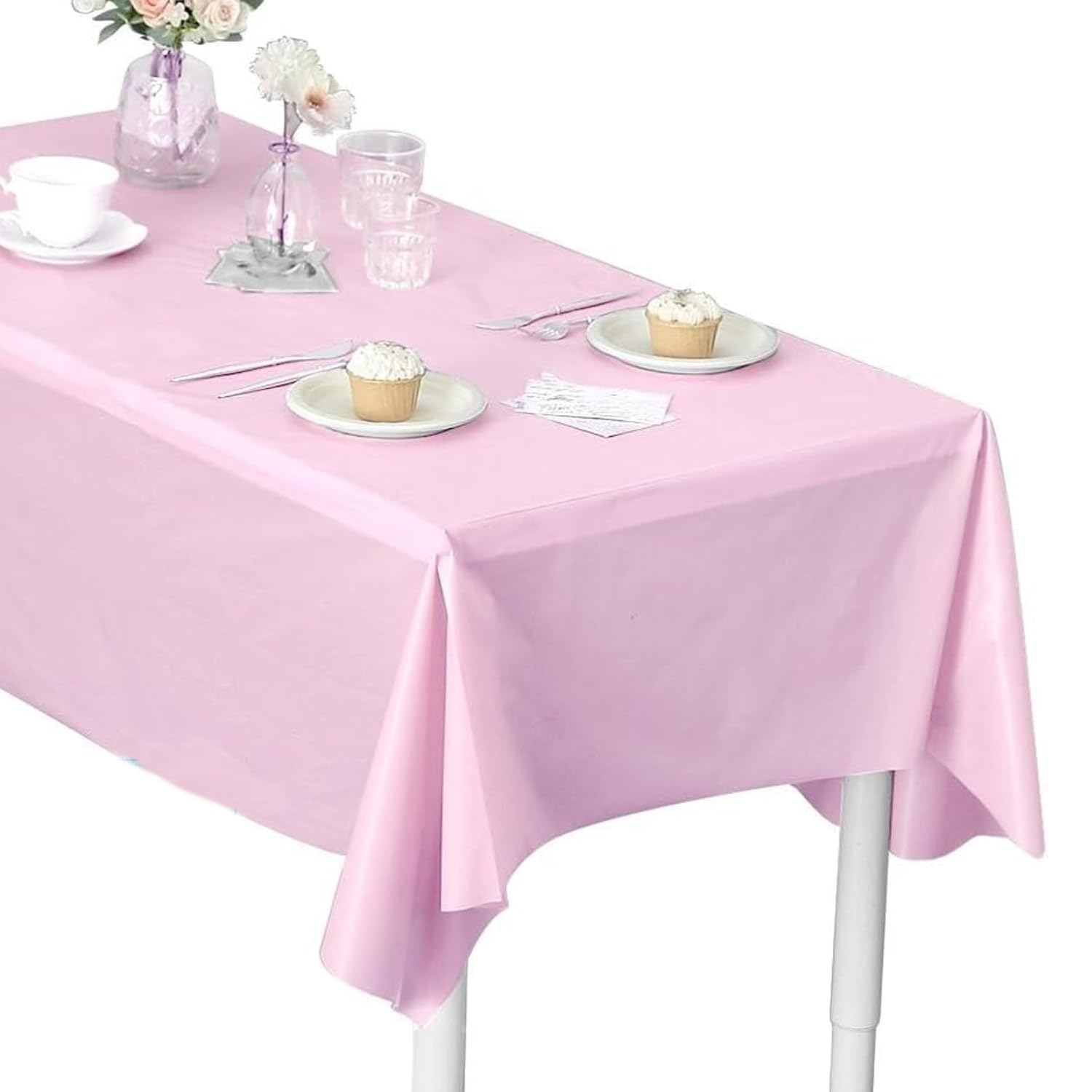 Light Pink Reusable Plastic Table Cover – 137 x 274 CM Tablecloth for Birthday, Baby Shower, Bachelorette Party Easy To Clean Tableware Supplies & Decorations