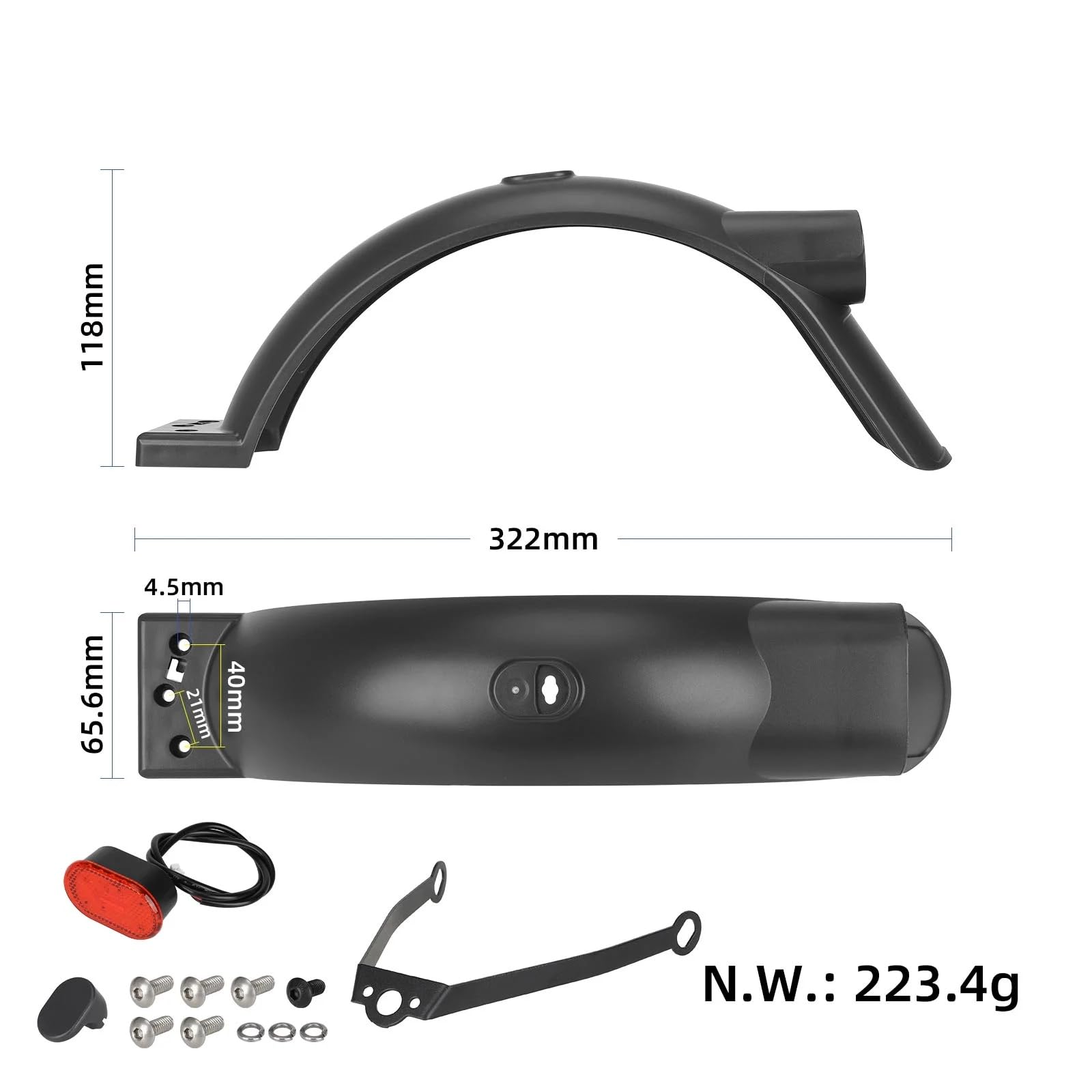 Hinterer Kotflügel mit Rückleucht für Xiaomi 5/5 Pro/5 Max Elektroroller, Hinterradschutzblech mit leerem Nummernschild, Rücklicht-Warnleuchte Rücklichter+Kotflügelhalterung