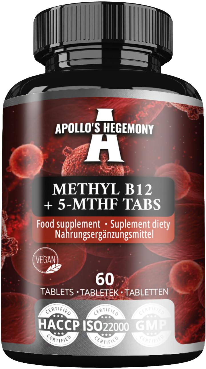 Metil B12 + 5-MTHF 300 mcg - Vitamina B12 e acido folico - 60 compresse vegane - 8 mesi di fornitura - Supporto per l'energia e il benessere - Integratore alimentare - da Apollo's Hegemony