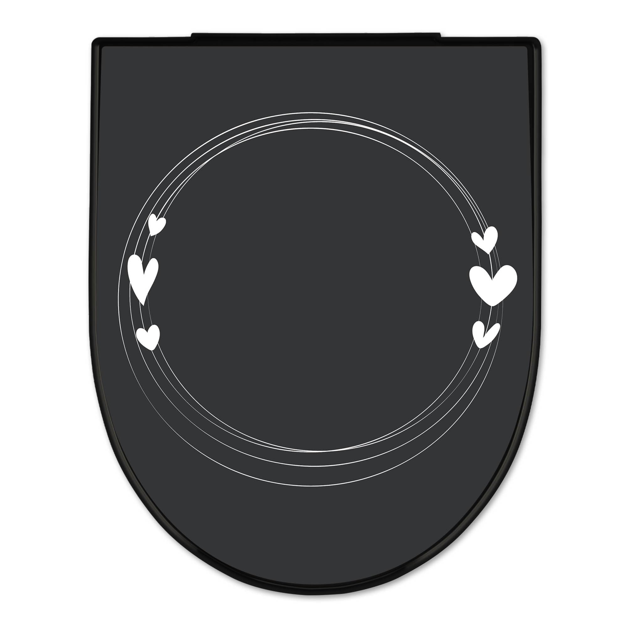 banjado WC Sitz mit Absenkautomatik D Form - Toilettendeckel mit Absenkautomatik D Form - Klodeckel Softclose - stabile Klobrille - Toilettensitz Schwarz - Motiv Herzrahmen
