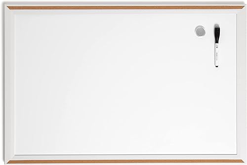 U Brands Pizarra magnética de borrado en seco, 30 x 20 pulgadas, marco Pin-It de estilo moderno de madera blanca, incluye marcador e imán