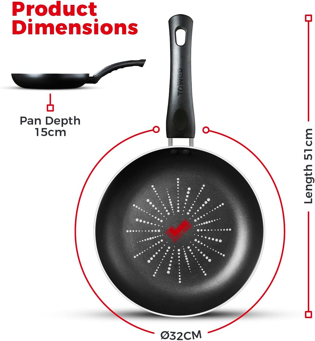 Tower T700306 SmartStart Classic 28cm Aluminium Wok with Easy Clean Aeroglide Non-Stick, Oven