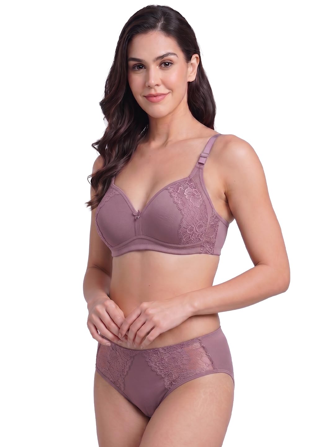 kalyani Jeniffer Deep Neck Style Wirefree Support Padded Everyday Lace Bra Panty Set-picture-33