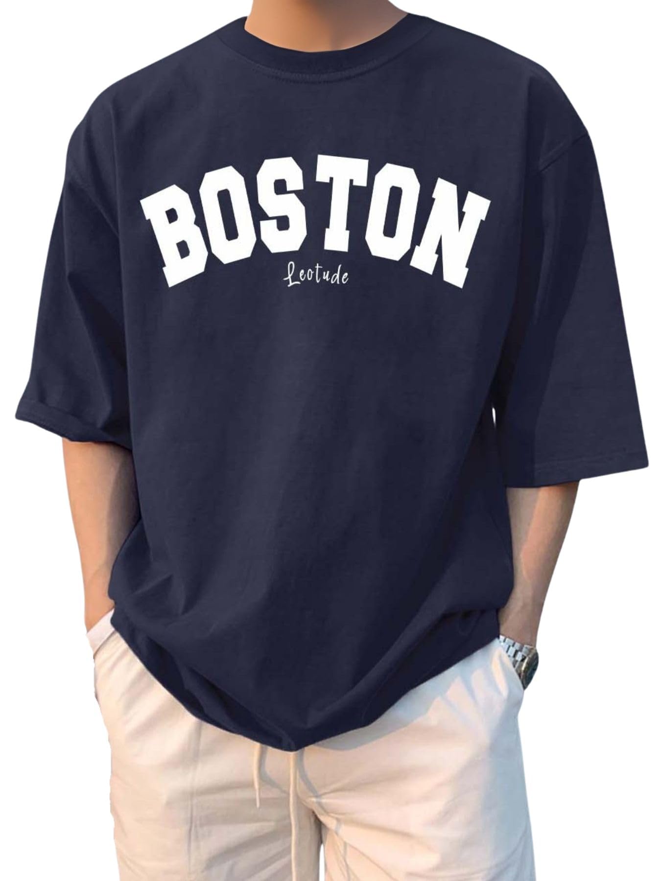 Mens Oversize Half Sleeve Cotton Blend Tshirt | Tshirt for Man (Color Navy)-image-40