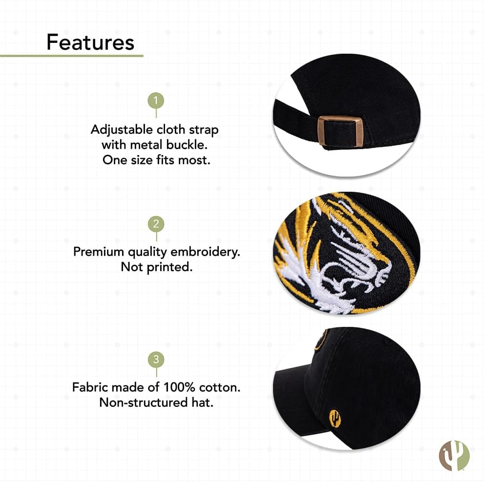 Desert Cactus University of Missouri Baseball Hat Mizzou Tigers Brimmed Embroidered Hats Cap Adjustable Cloth Strap Adult (Style D1) Black - Image 4