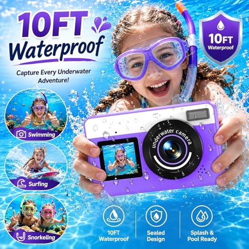 Maxmango D70 Appareil Photo Numérique Étanche 4K 48MP, Caméra sous-Marine 10FT pour Piscine Plage, Double Écran Autofocus Zoom 18X, Appareil Photo Flottant Cadeau pour Ados et Débutants, 16Go, Violet – vue 2