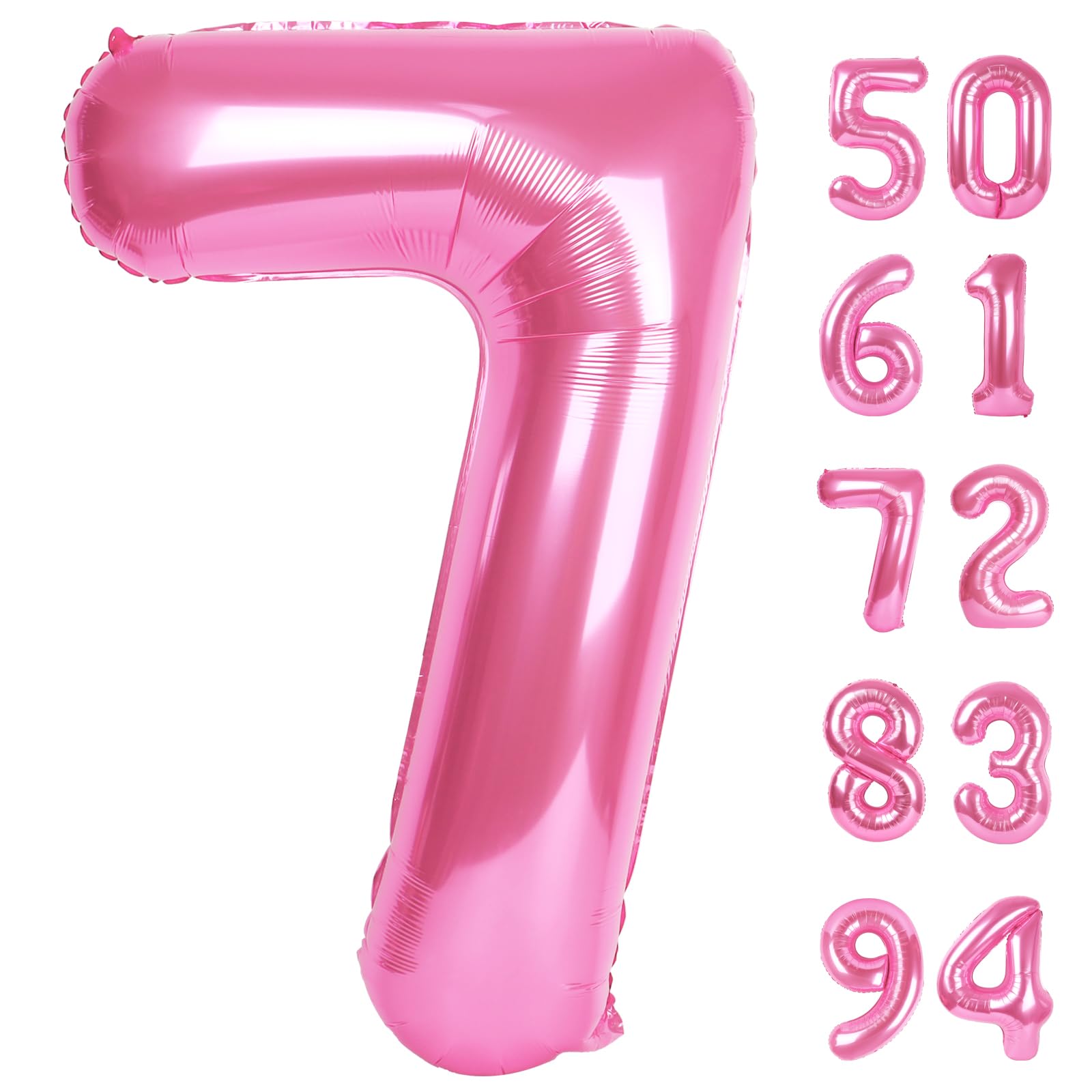 Pink 7 Balloon, Number Balloons 40 Inch, 7th Birthday Decorations for Girls Kids, Party Decoration for Women, Number 7 Balloon