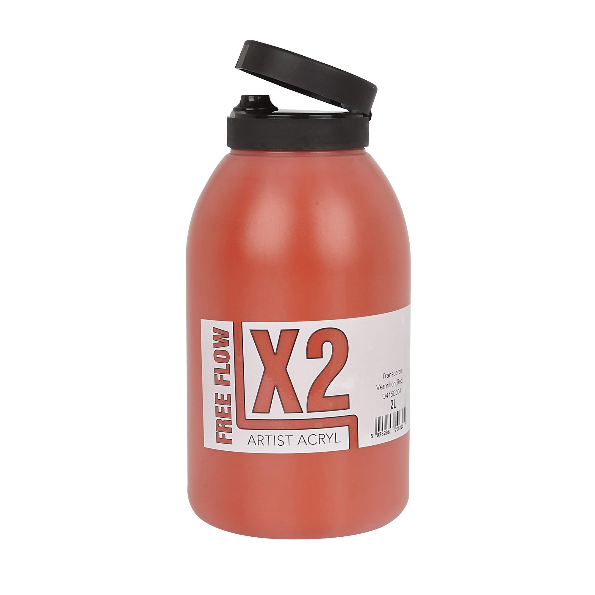 Specialist Crafts X2 Free Flow Acryl Acrylic Colours 2 litres Transparent Vermilion (Red)