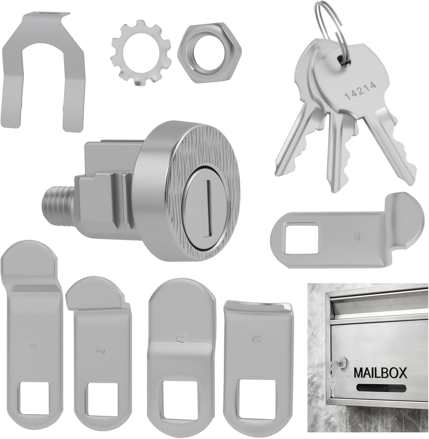 Mailbox Lock Replacement Kit with 3 Keys, Stainless Steel Anti-Theft File Cabinet Cam Lock, Fits C7120/C9100/C9200, L1172C/PD103-16 Deadbolt, Secure Cut-Resistant Hardware for Mailbox & Drawers