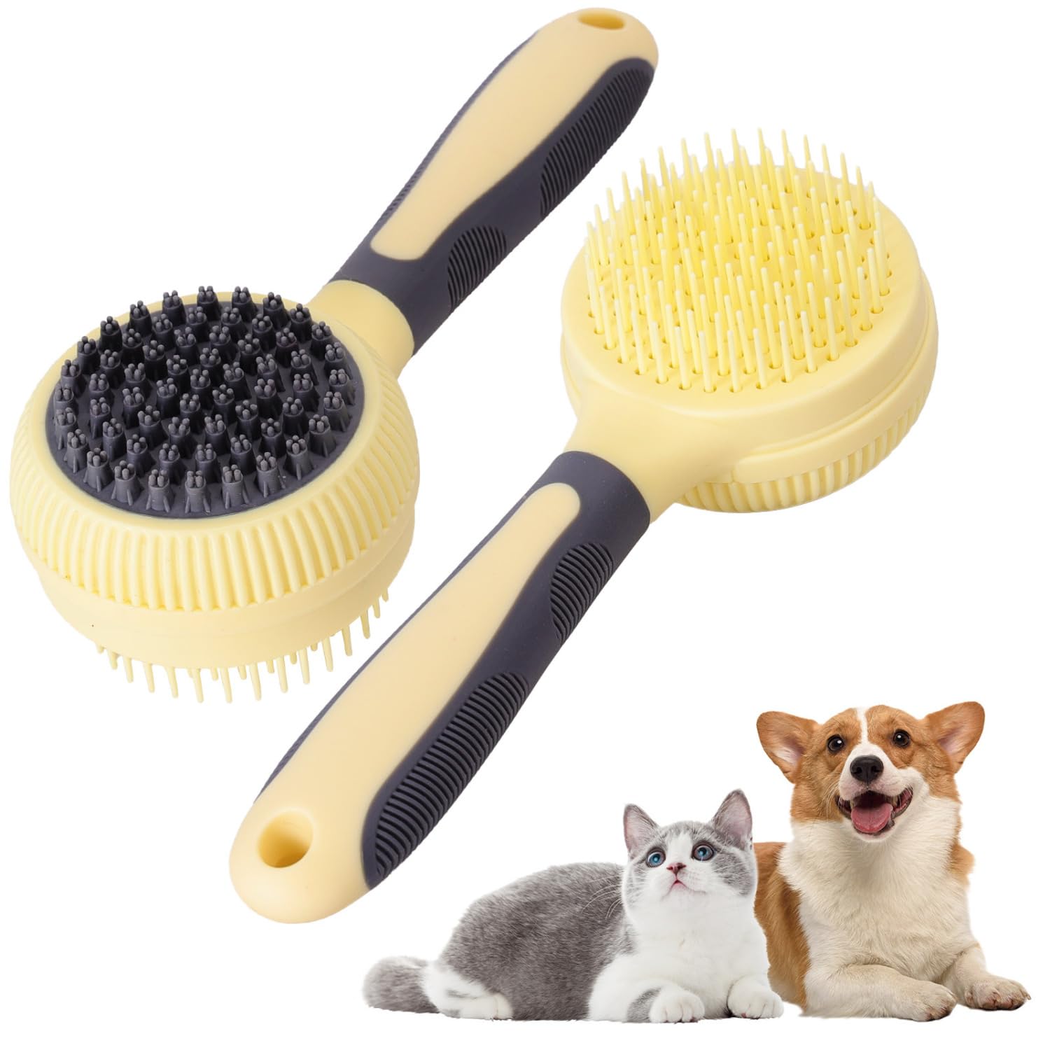 Nobleza 2 in 1 Double Sided Cat Brush, Self Cleaning Grooming Comb for Indoor Cats Kittens, Puppies and Dogs