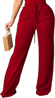 Pantalones casuales de pierna ancha para mujer, cintura alta, con cordón, holgados, elásticos, pierna recta, pantalones de descanso