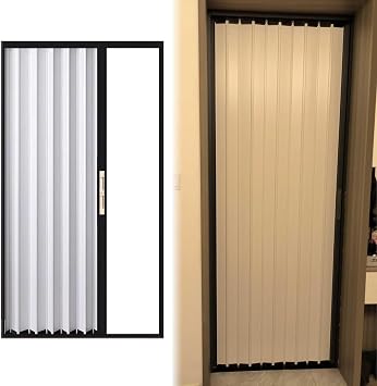 Accordion Door Metal Accordion Sliding Door with Lock Frame Track, White & Black Folding Door for Kitchen Barn, Magnetic Concertina Gate for Exterior Doorway Bathroom23x39in 58.5x100cm