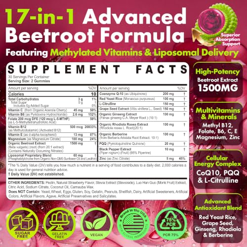 Image of Beet Root Gummies 1500mg for Women & Men,L-Citrulline, Nitric Oxide Support