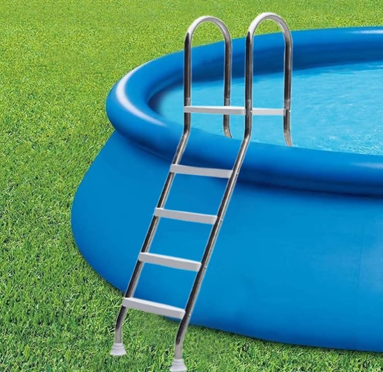52"" Deluxe Pool Ladder, Outdoor Above Ground Swimming Pool Ladder Max Load Capacity 500 Lb, 4 Steps Double-Sided Anti Slip Pools Step Ladder