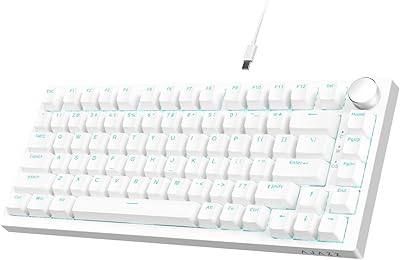 A.JAZZ AK820 有線メカニカルキーボード 青軸75% 82キーコンパクトゲーミングキーボード ホットスワップ対応ゴースト防止 Gasket構造 バックライト付きブルーレイ ノブ付き USB接続 DIYキーボード 初心者 シンプルな白 英語配列/説明書/仕事用/Windows Vista/7/8/10/11、MAC、Android等対応（純白）