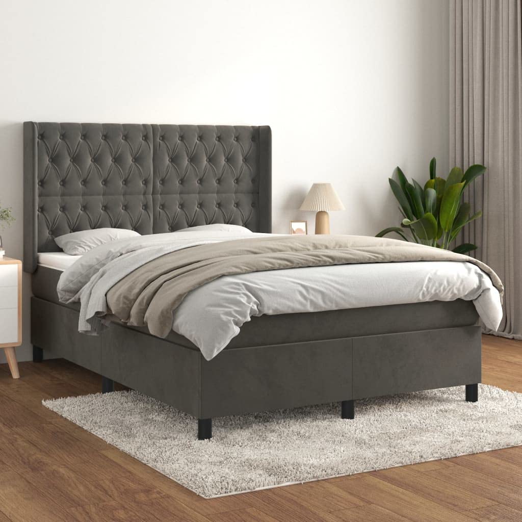 Aksamitne z regulowanym zagłówkiem Kontynentalne 140x190cm Szary | Łóżko kontynentalne z materacem kieszeniowym 140x190 ciemnoszary aksamit regulowany zagłówek
