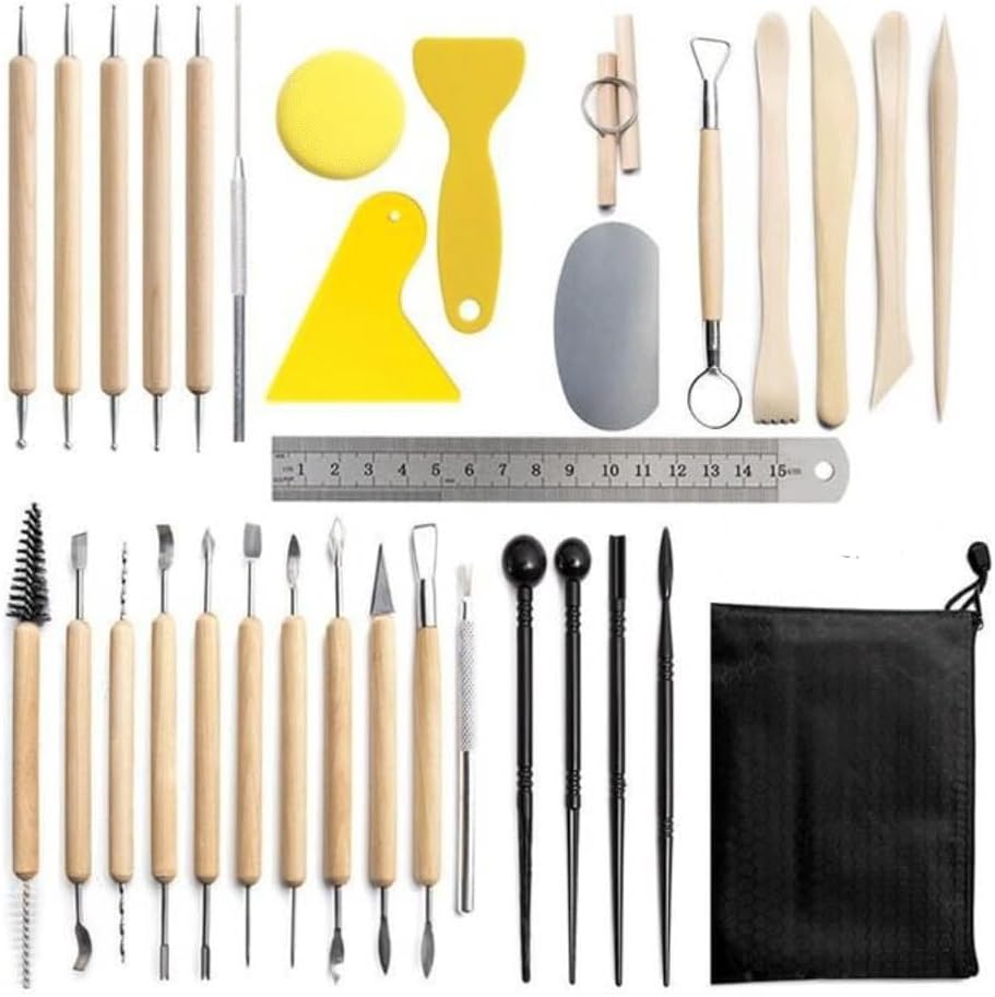 32 Pcs with Bag Ceramic Wax Clays Carving Tools Pottery Sculpting Modeling Tool Set Pottery Clay Sculpting Tools