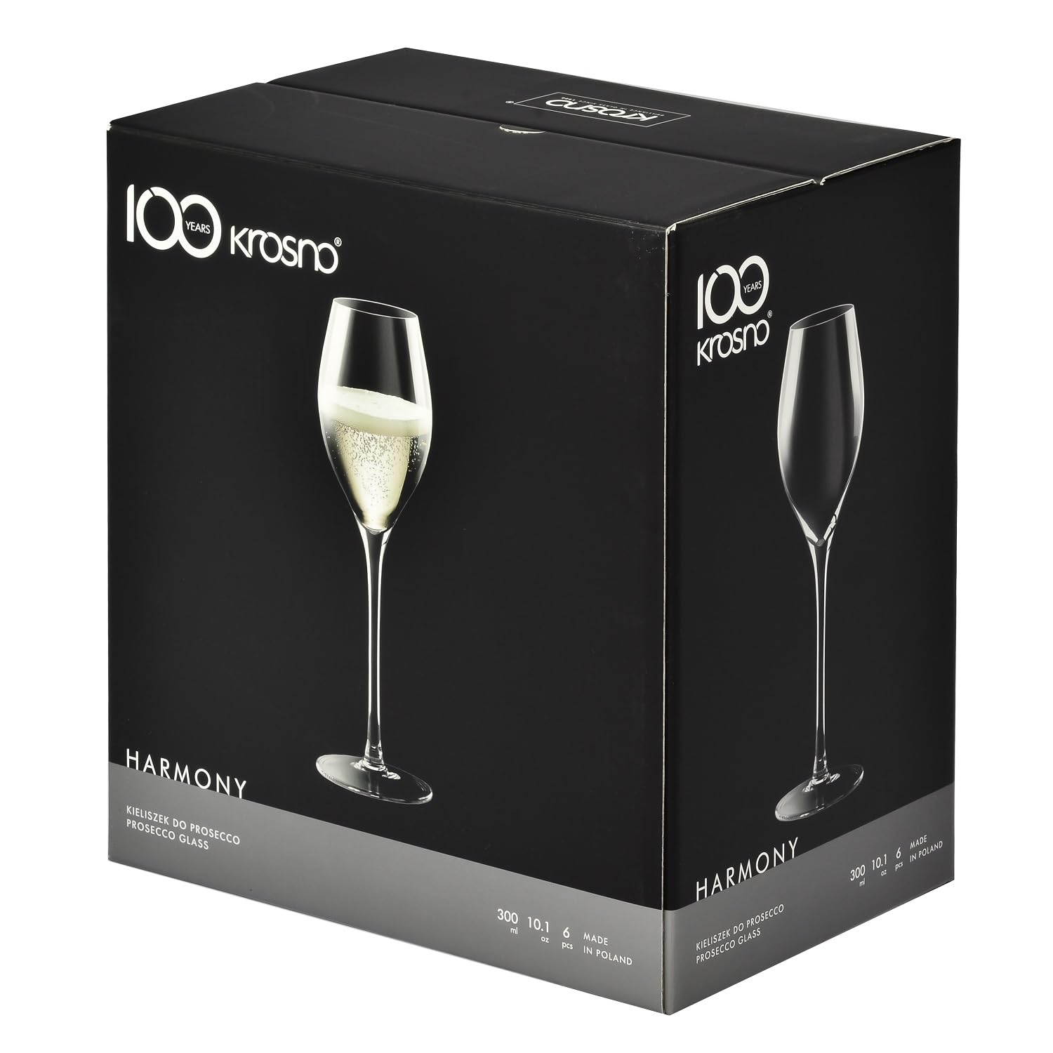 Krosno Große Prosecco- und Sektgläser Harmony, 6er Set, 300 ml | Bleifreies Kristallglas mit großzügigem Kelch für Schaumwein, Bellini und Mimosa, spülmaschinenfest