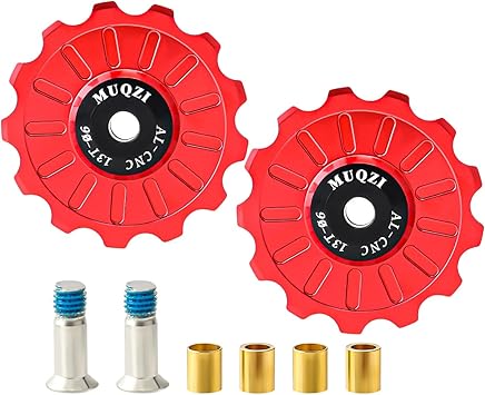 Amazon Muqzi リアディレイラープーリー 13t 13t 自転車セラミックベアリング ジョッキーホイールプーリーセット マウンテンロードバイク用アダプター付き レッド Muqzi ディレイラー