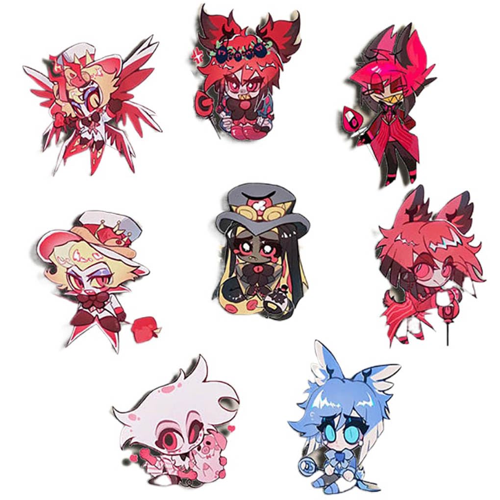 8 Hazbins Hotel Button Abzeichen - Alastor & Angel Dust Cartoon Figuren 58mm