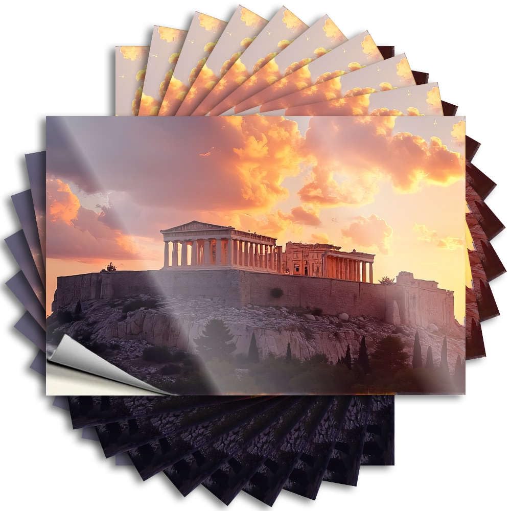 Fzfn Colour Funny Stuff Bumper Stickers | The Parthenon At Sunset, Athens, Greece. Badass Durable Vinyl Sticker Easy Apply For Motorcross(12X18cm)