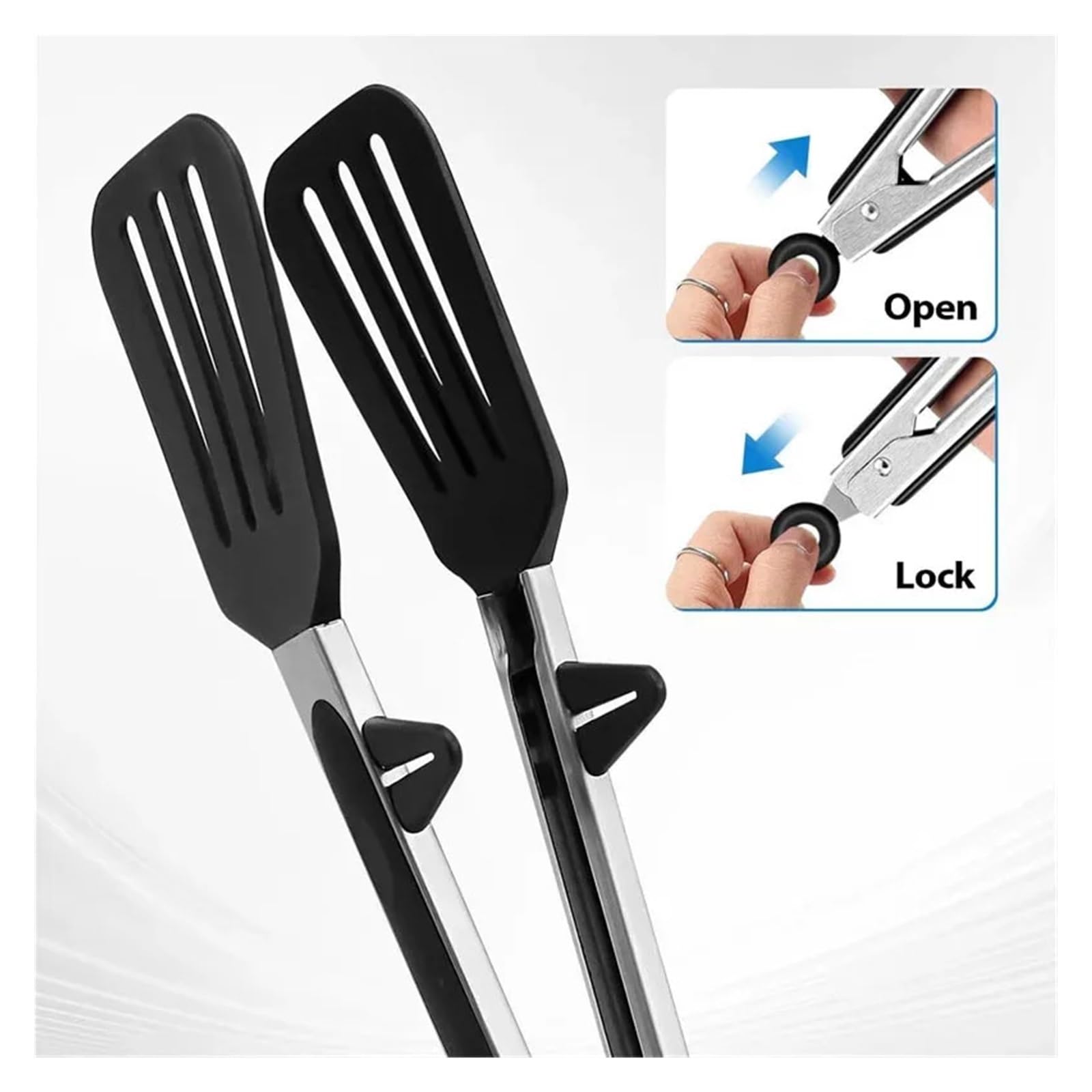 Juego de pinzas cocina silicona 3 uds., antideslizantes acero inoxidable for alimentos, herramientas for barbacoa y parrilla for ensaladas(86-Black-3pcs)