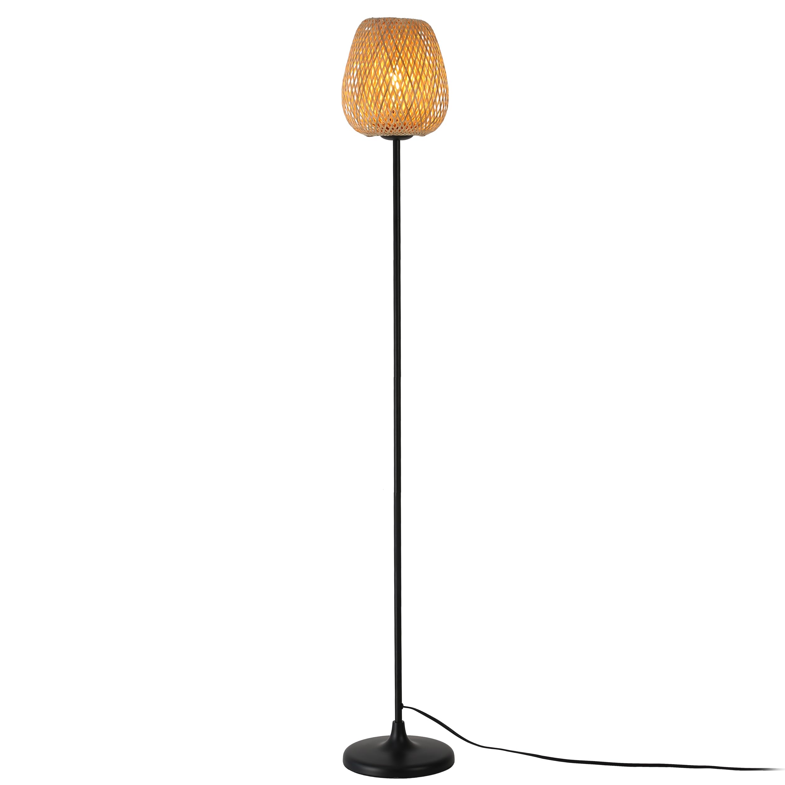 Boho Rotan Vloerlamp - Industriële Bamboe Lamp Met Voetschakelaar Voor Woonkamer Keuken En Kantoor
