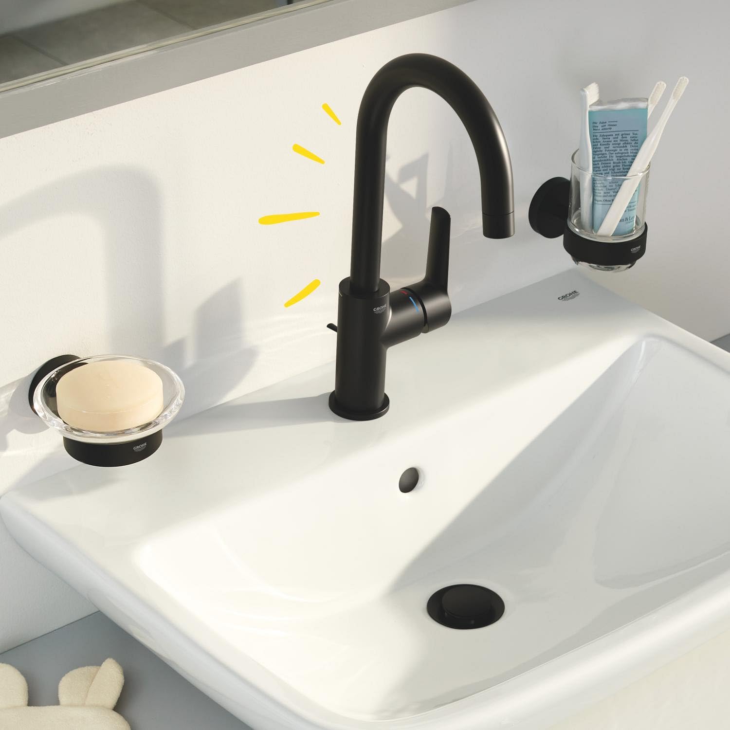 Grohe QuickFix Start - Rubinetto Miscelatore da lavabo, con sistema di scarico, installazione rapida, nero opaco 242032432