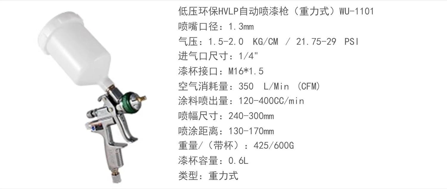 Low Pressure Environmental Protection Pneumatic Spray Gun 1.3 Automotive Paint Painting Caliber High Atomization WU-1101