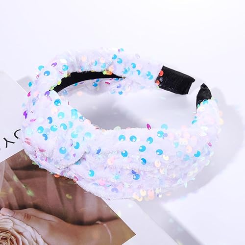 Miniatura 3 de Diademas de lentejuelas anudadas, banda suave para el cabello, para escenario, cantar, bailar, fiesta, accesorios para el cabello con purpurina