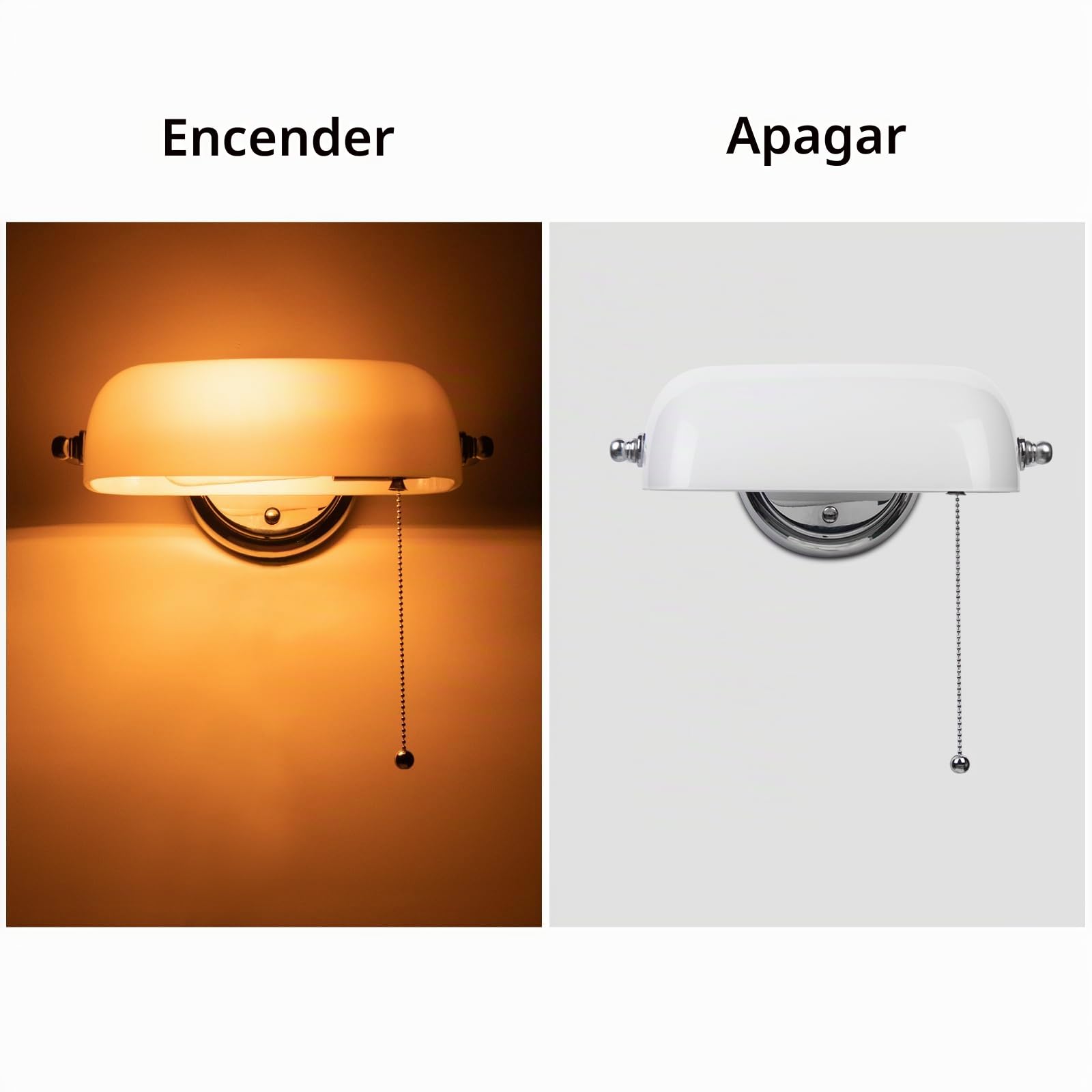 FIRVRE Banquero Lámpara de Pared Blanco Tradicional Europeo Clásico con Pantalla Retro Ajustable e Interruptor Apliques de Cadena Para Dormitorio Pasillo Biblioteca Sala De Estudio