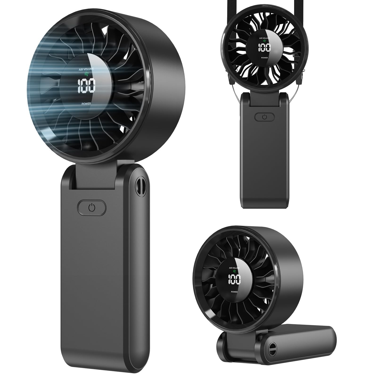 Ventilador Portátil de Mano - 5000mAh Mini Ventilador de Mesa/Cuello USB,Hasta 20h,5 Velocidades,135° Plegable,3 en 1 Fan Silencioso Recargable con Cordón Ajustable,para Viajes Oficina Camping