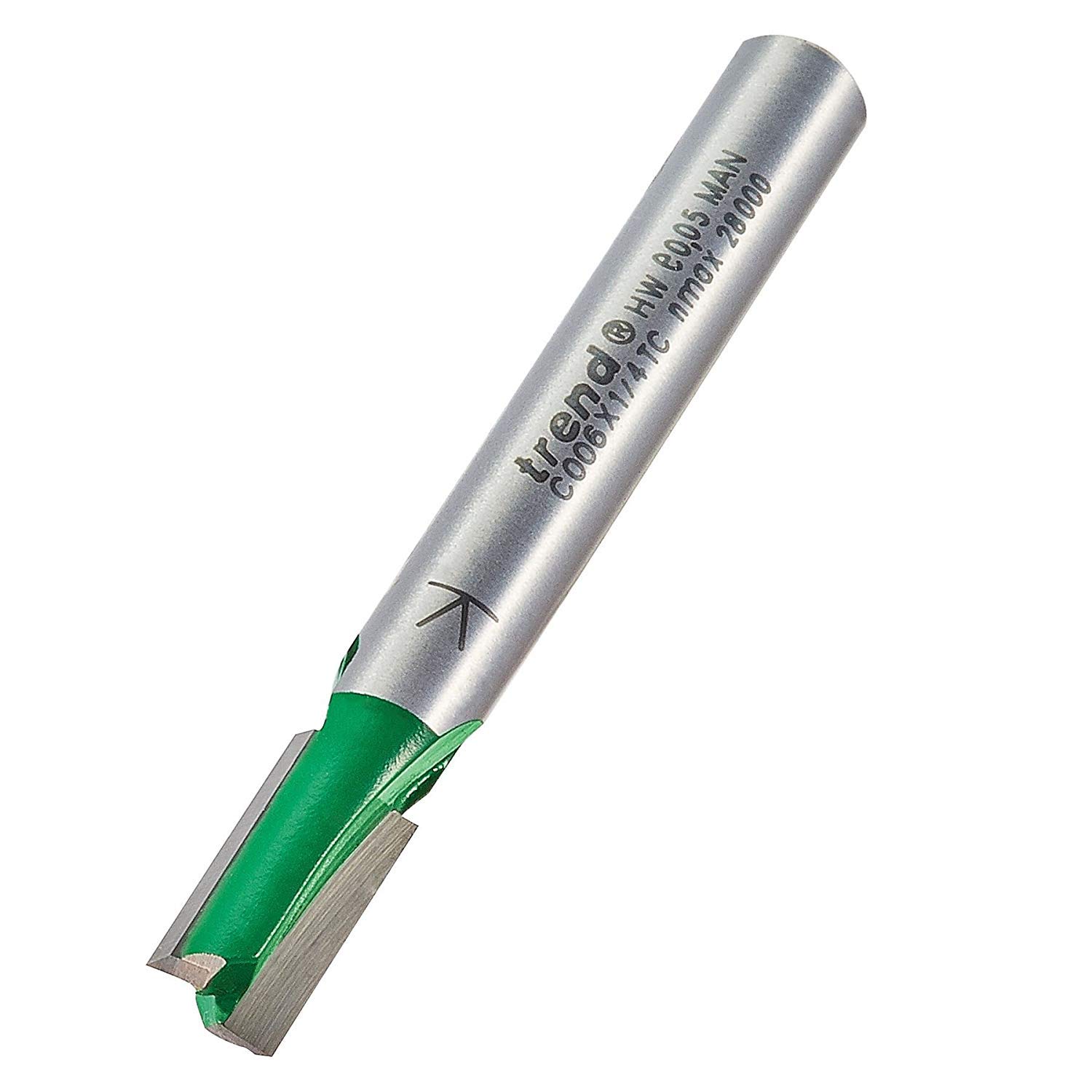 Trend Craftpro Straight Two Flute Router Cutter Bit, 1/4 Inch Shank, 6.3Mm Cut Diameter & 12.7Mm Cut Length, Tungsten Carbide Tipped, C006x1/4Tc