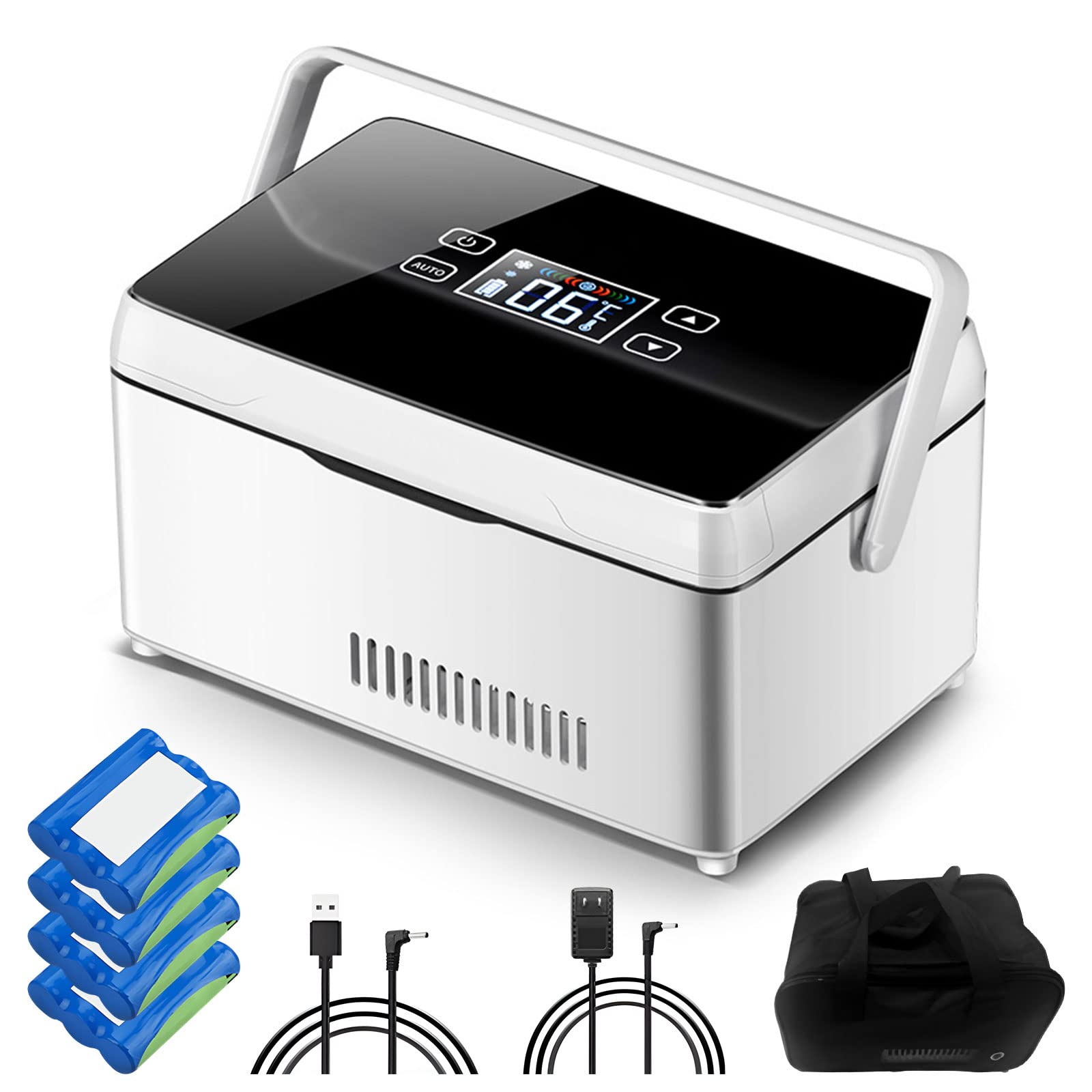 Refrigerador de medicamentos y Enfriador de insulina, Bolsa enfriadora portátil de Alta Capacidad de 2-18 °C, Mini Enfriador de insulina USB táctil Inteligente de Alta Capacidad 4xBattery