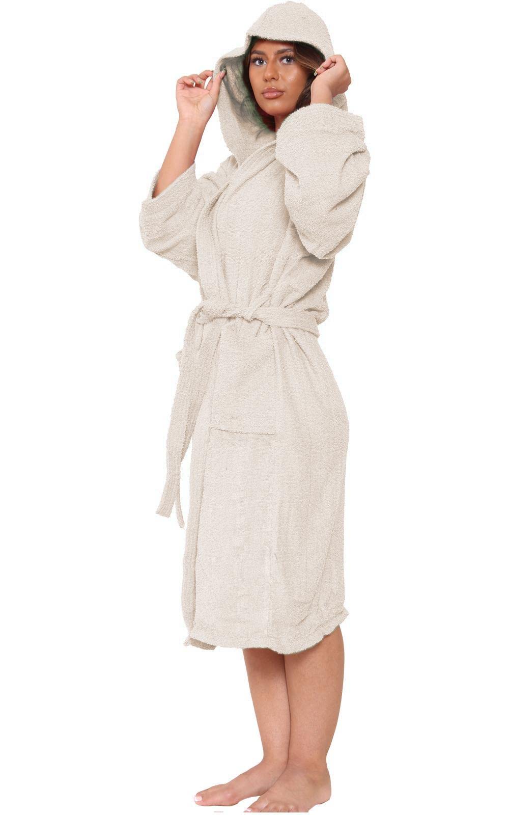 True Face Bath Robe Unisex Luxury Egyptian Cotton Towelling Dressing Gown High Absorbant Soft Towel Silver Grey -Shawl Size XL Ivory - HDY