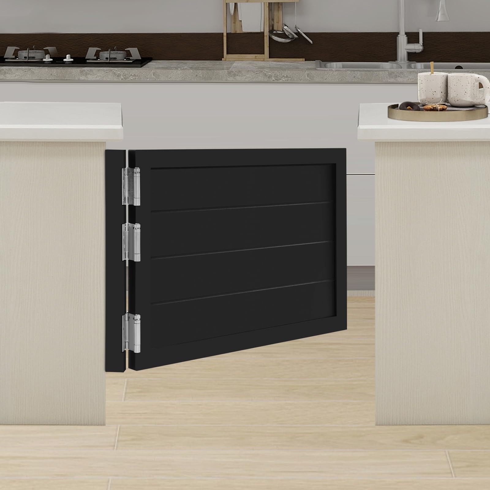 Porte a battente, 90 x 60 cm, divisorie, in legno di pino, stile retrò, porta basculante per caffè, con chiusura automatica, divisorio per cucina, bar (nero)