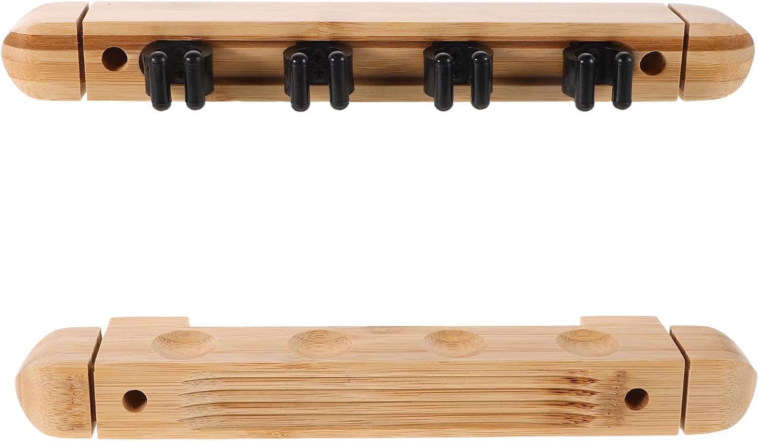 Billiard Cue Rack Organizer Wood Roman Style Wall Mounted 4 Hole | Khaki Finish, Green Assembly Tool Included, Nail Hardware for Bars Clubs